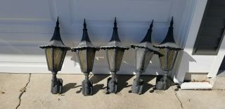 5 Large Vintage Witches Hat Torch Outdoor Lights Sconce Cast Aluminum 35 