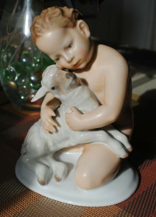 Rosenthal Art Nouveau Child With Lamb Figurine Kunstabteilung Selb Signed