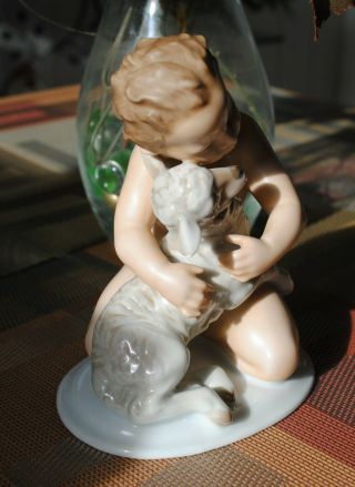 Rosenthal Art Nouveau Child with Lamb Figurine Kunstabteilung Selb Signed 6