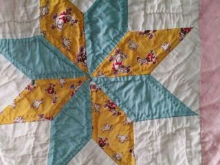 Vintage Feedsack Fabric Star Quilt 30 ' s 40 ' s Floral Novelty Pink Accents 72x94 5