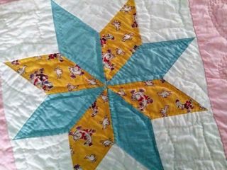 Vintage Feedsack Fabric Star Quilt 30 ' s 40 ' s Floral Novelty Pink Accents 72x94 8