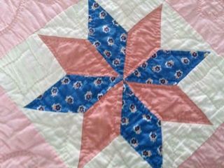 Vintage Feedsack Fabric Star Quilt 30 ' s 40 ' s Floral Novelty Pink Accents 72x94 9