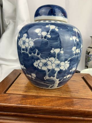 Antique Chinese Blue And White Ginger Jar And Cover 20.  5cm