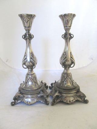 Antique Collectible Art Nouveau Judaica Warsaw Fraget Silver Plate Candlesticks