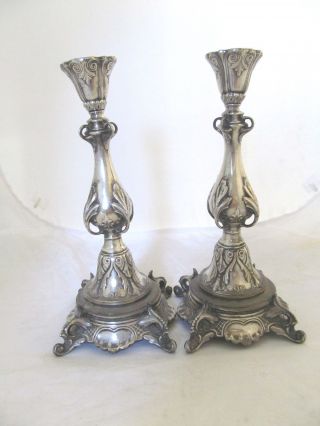 Antique collectible art nouveau judaica Warsaw Fraget silver plate candlesticks 2