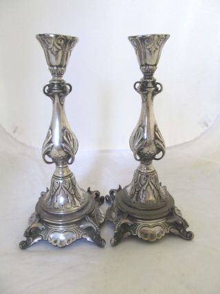 Antique collectible art nouveau judaica Warsaw Fraget silver plate candlesticks 4