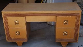 Great Vintage Solid Wood Desk - 5 Drawers - Mid Century - Veneer Finish -