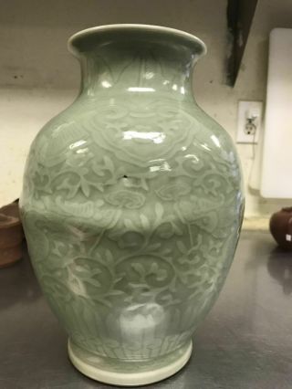 Chinese Antique Longquan Green Glaze Dragon Vase