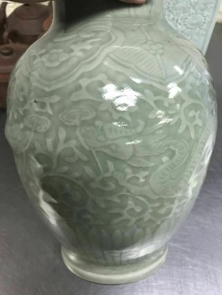 Chinese Antique LongQuan Green Glaze Dragon Vase 6
