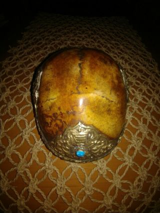 Rare Silver Skull Head Tantra Bowl Kapala Skull Cup With Jeweled Top & Bowl