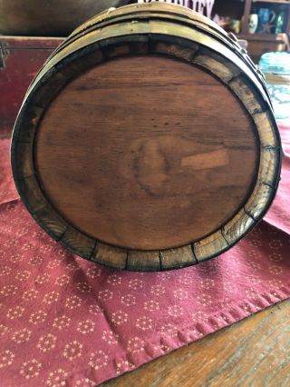 SMALL ANTIQUE WOODEN WHISKEY BARREL WINE KEG 12” TALL WITH TAP AND CORK 6 BANDS 5