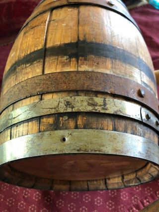 SMALL ANTIQUE WOODEN WHISKEY BARREL WINE KEG 12” TALL WITH TAP AND CORK 6 BANDS 7