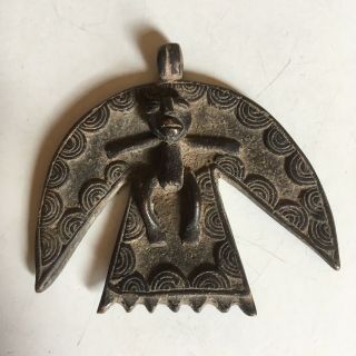 Mid 1900s Ashanti/lobi Bronze Crescent Amulet With Human Figure
