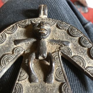 Mid 1900s Ashanti/Lobi Bronze Crescent Amulet with Human Figure 4