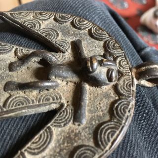 Mid 1900s Ashanti/Lobi Bronze Crescent Amulet with Human Figure 5