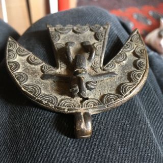Mid 1900s Ashanti/Lobi Bronze Crescent Amulet with Human Figure 7