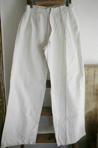 Vintage French Man White Moleskine Cotton Work Wear Trouser C1950