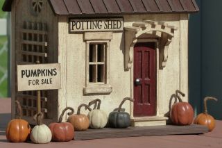 Harold Turpin American Folk Art Garden " Potting Shed " With Pumpkins