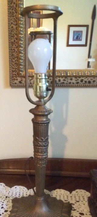 Antique (1915) Table Lamp with Carmel Slag Glass and Ornate Filagree Shade 5