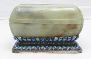 FINE CHINESE QING DYNASTY NEPHRITE JADE BOX WITH COVER,  ENAMEL TURQUOISE CORAL 3