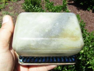 FINE CHINESE QING DYNASTY NEPHRITE JADE BOX WITH COVER,  ENAMEL TURQUOISE CORAL 4