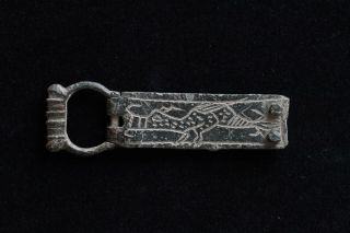 Rare Medieval 12th/13th Century British Buckle Plate With Wyvern Dragon