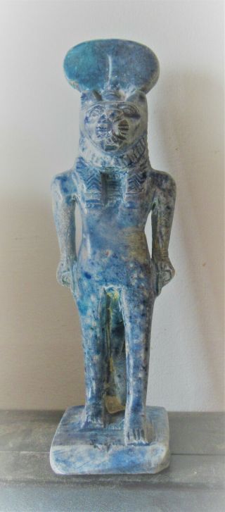 Ancient Egyptian Glazed Faience Statuette Of Ra 21cm Tall