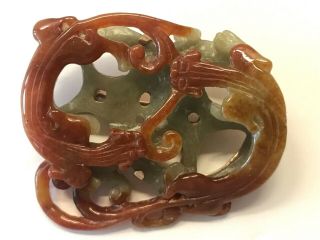 Chinese Vintage Carved Russet Jade & 14 Kt Yellow Gold Pin Brooch 32 G