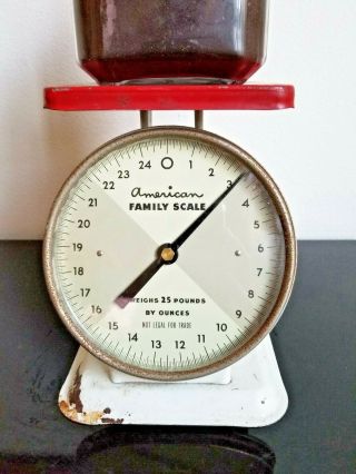 Vintage Kitchen Scale - American Family Scale - Red And White Metal,  25 Pounds