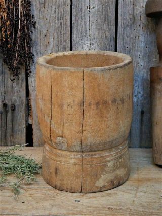 Huge AAFA Early Antique Primitive Wood Mortar & Pestle 1800 ' s Apothecary Pantry 5