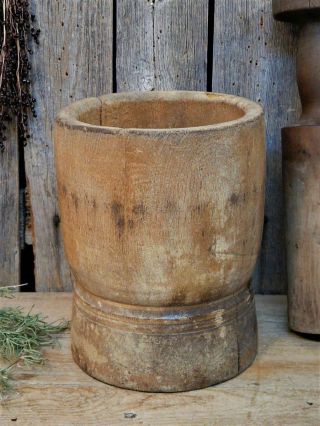 Huge AAFA Early Antique Primitive Wood Mortar & Pestle 1800 ' s Apothecary Pantry 6