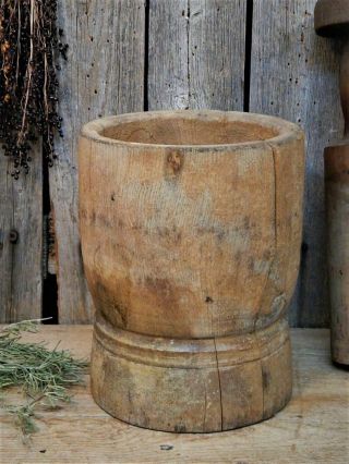Huge AAFA Early Antique Primitive Wood Mortar & Pestle 1800 ' s Apothecary Pantry 7