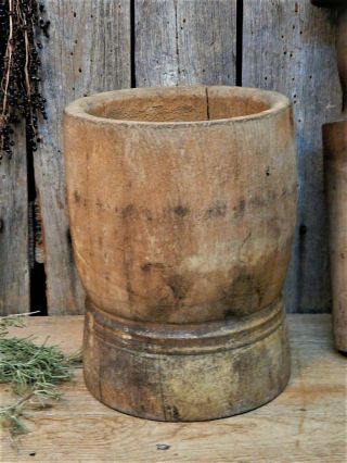 Huge AAFA Early Antique Primitive Wood Mortar & Pestle 1800 ' s Apothecary Pantry 8
