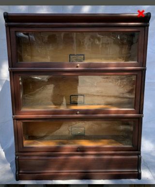 Antique Globe Wernicke Barrister Bookcase 3 Stack Top,  & Base Glass & Mahogany