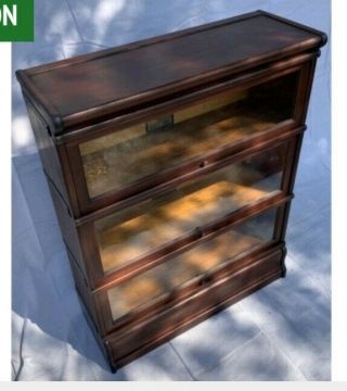 ANTIQUE GLOBE WERNICKE BARRISTER BOOKCASE 3 STACK TOP,  & BASE GLASS & MAHOGANY 9