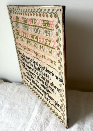 Antique Needlework Sampler by Eleanor Nicholson 1862,  Quote by Alexander Pope 10