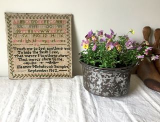 Antique Needlework Sampler by Eleanor Nicholson 1862,  Quote by Alexander Pope 12