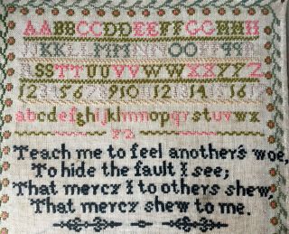 Antique Needlework Sampler by Eleanor Nicholson 1862,  Quote by Alexander Pope 2
