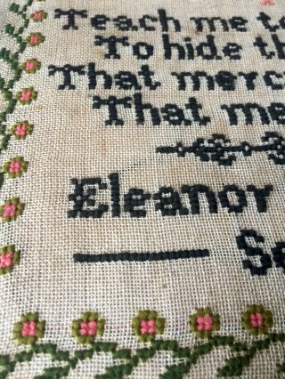 Antique Needlework Sampler by Eleanor Nicholson 1862,  Quote by Alexander Pope 7