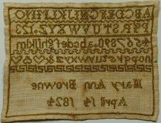 ANTIQUE GEORGIAN EARLY 19th CENTURY MINIATURE SAMPLER - MARY ANN BROWN 1824 3