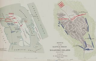 Large Antique Civil War Map BATTLE ROANOKE ISLAND North Carolina NC 2