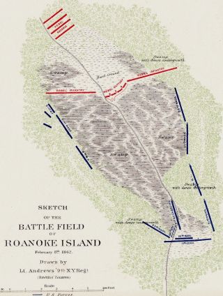 Large Antique Civil War Map BATTLE ROANOKE ISLAND North Carolina NC 3