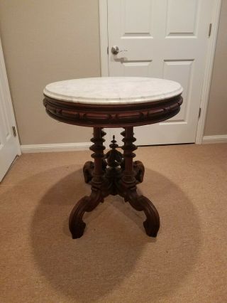 Antique Victorian Oval Marble Top Walnut Table 36 " Wx28 " D 30 " H