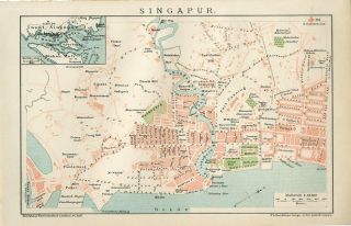 1895 Singapore City Plan Antique Map