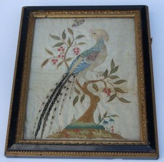 Antique Embroidered Silk Work Picture - Georgian