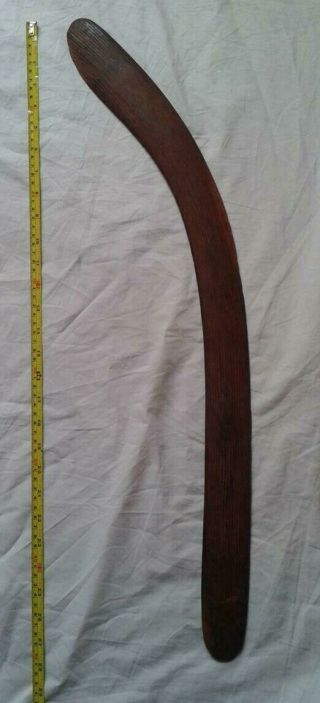Early 20th C? Large Aboriginal Red Ocher Grooved Wood Boomerang.