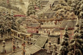 Japanese Silk Embroidery Tapestry Panel Wall Hanging Castle Temple Scene 178CM 2