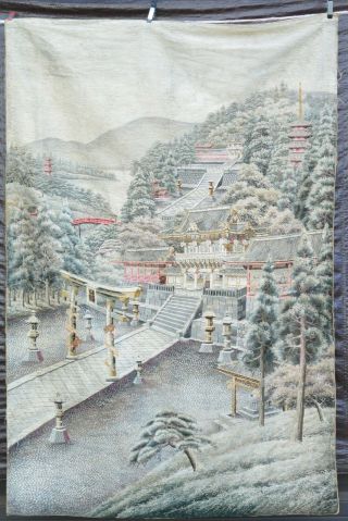 Japanese Silk Embroidery Tapestry Panel Wall Hanging Castle Temple Scene 178CM 7