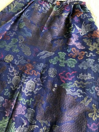 Antique 19th Century Chinese Dragon Robe Recut into Skirt Kesi Brocade Symbols 11