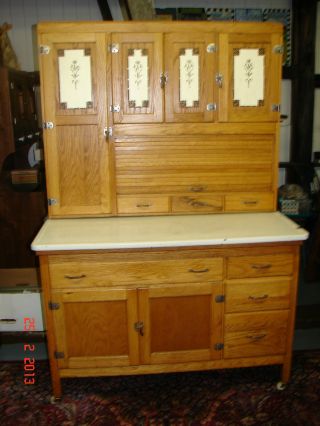 Antique Oak Hooiser Kitchen Cabinet W/ Siffter - Professionally Refinished